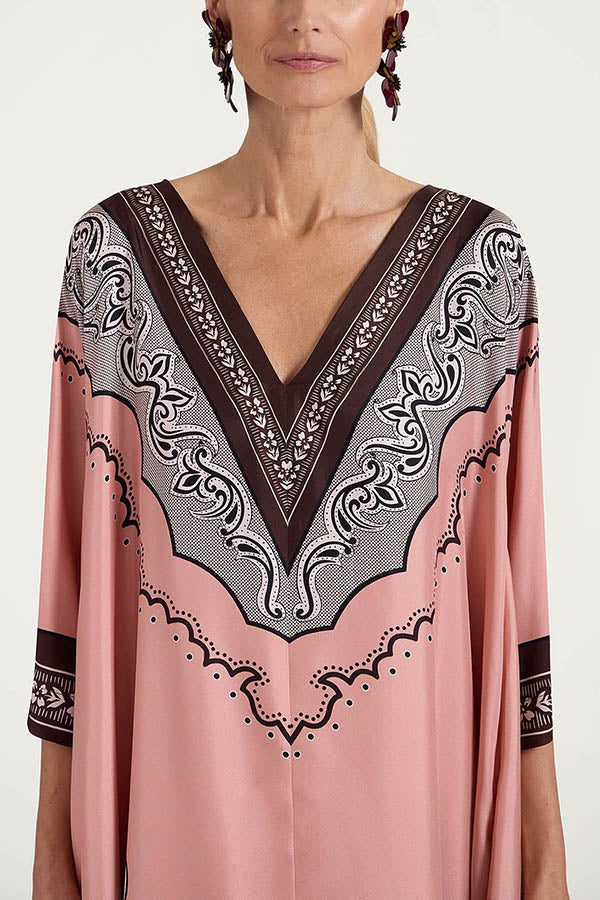 Satin Unique Print Casual V-neck Loose Holiday Maxi Dress