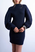 Topshop knitted cocoon ribbed dress in navy