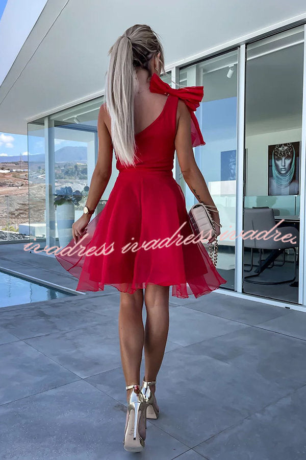 Lifetime Celebrations Tulle One Shoulder Bow Design Mini Dress