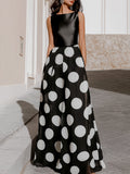 Sleeveless Polka Dot Maxi Dress With Structured Bodice