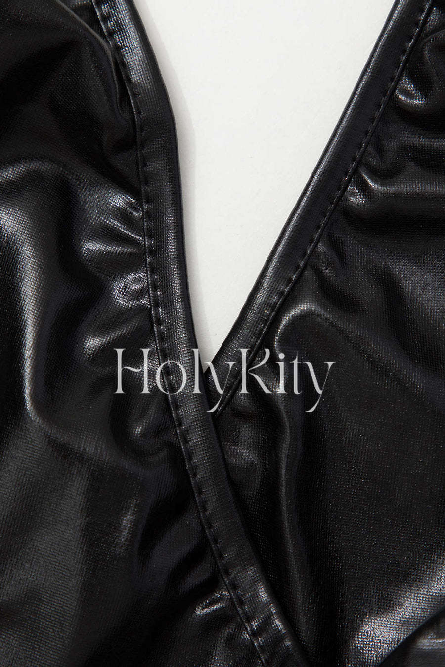 Faux Leather Backless V-neck Wrap Mini Dress