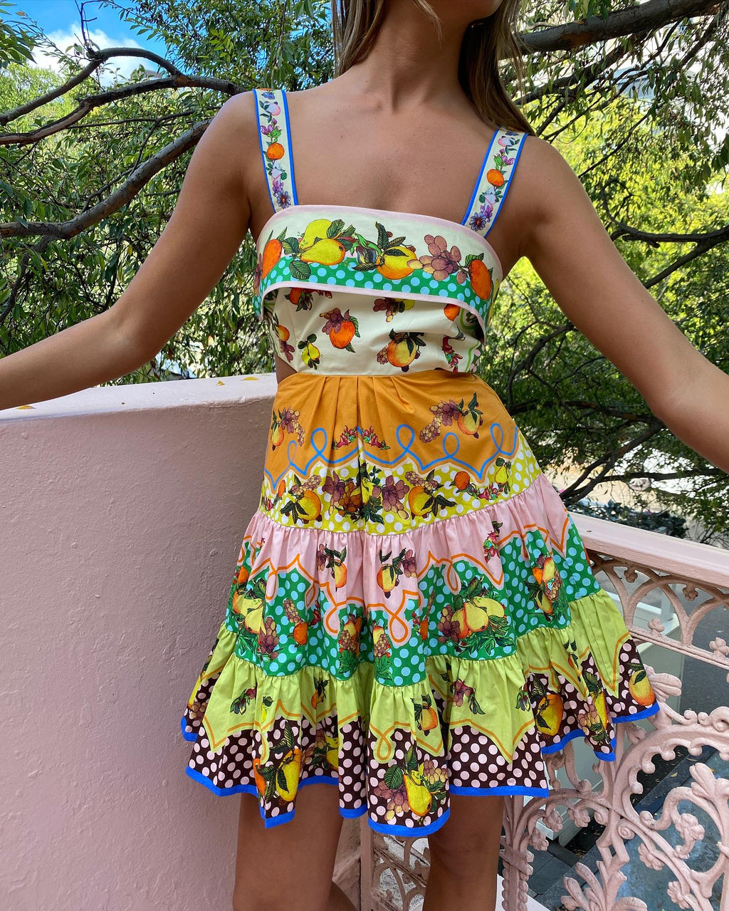 Sling Sleveeless Fruit Printed Mini Dress