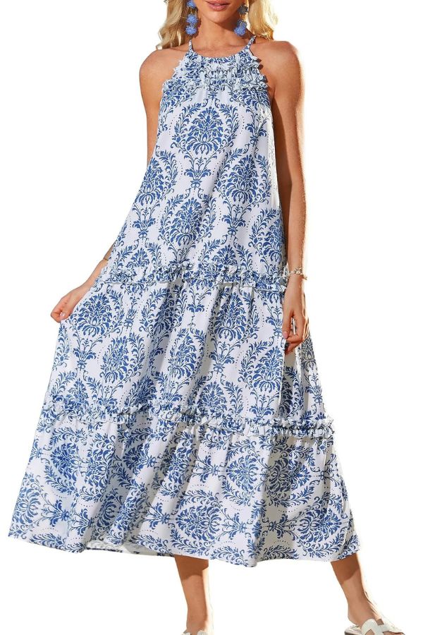 Women's Halter Neck Floral Print Vacation Dress