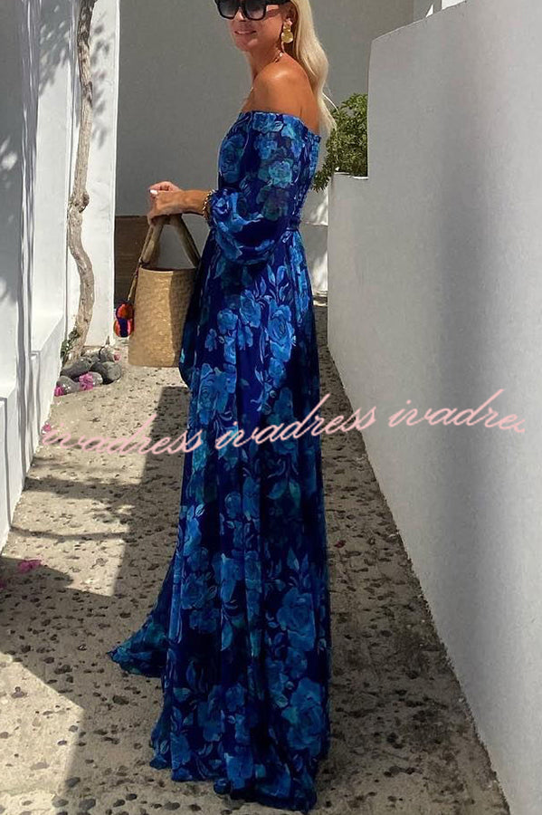 With Love Floral Off Shoulder Back Smocked Vacation Maxi Dress
