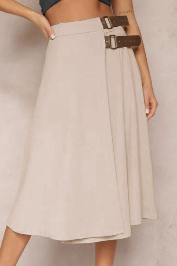 Leather Stitching Solid Color Fashionable Skirt. Elegant and Artistic Retro Skirt for Women