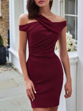 Asymmetrical Off-Shoulder Ruched Mini Dress