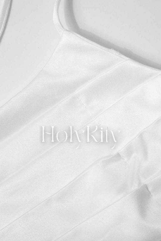 Pleated Satin Knot Back Mini Dress