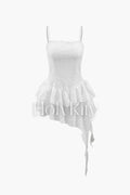 Embroidered Eyelet Asymmetric Ruffle Mini Dress