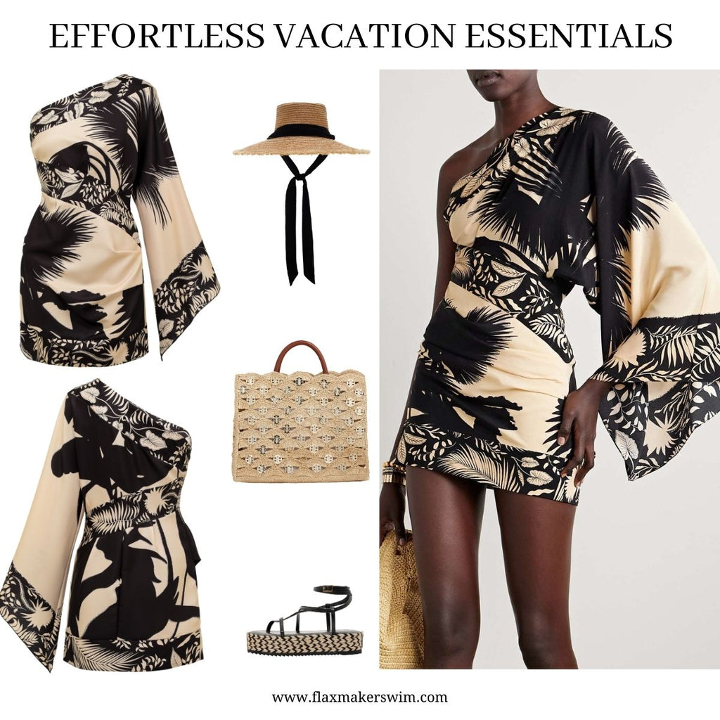Oblique Shoulder Printed Mini Dress
