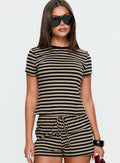 Settle Down Baby Tee Black / Beige Stripe