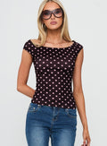 Cheirosa Off Shoulder Top Chocolate / Pink