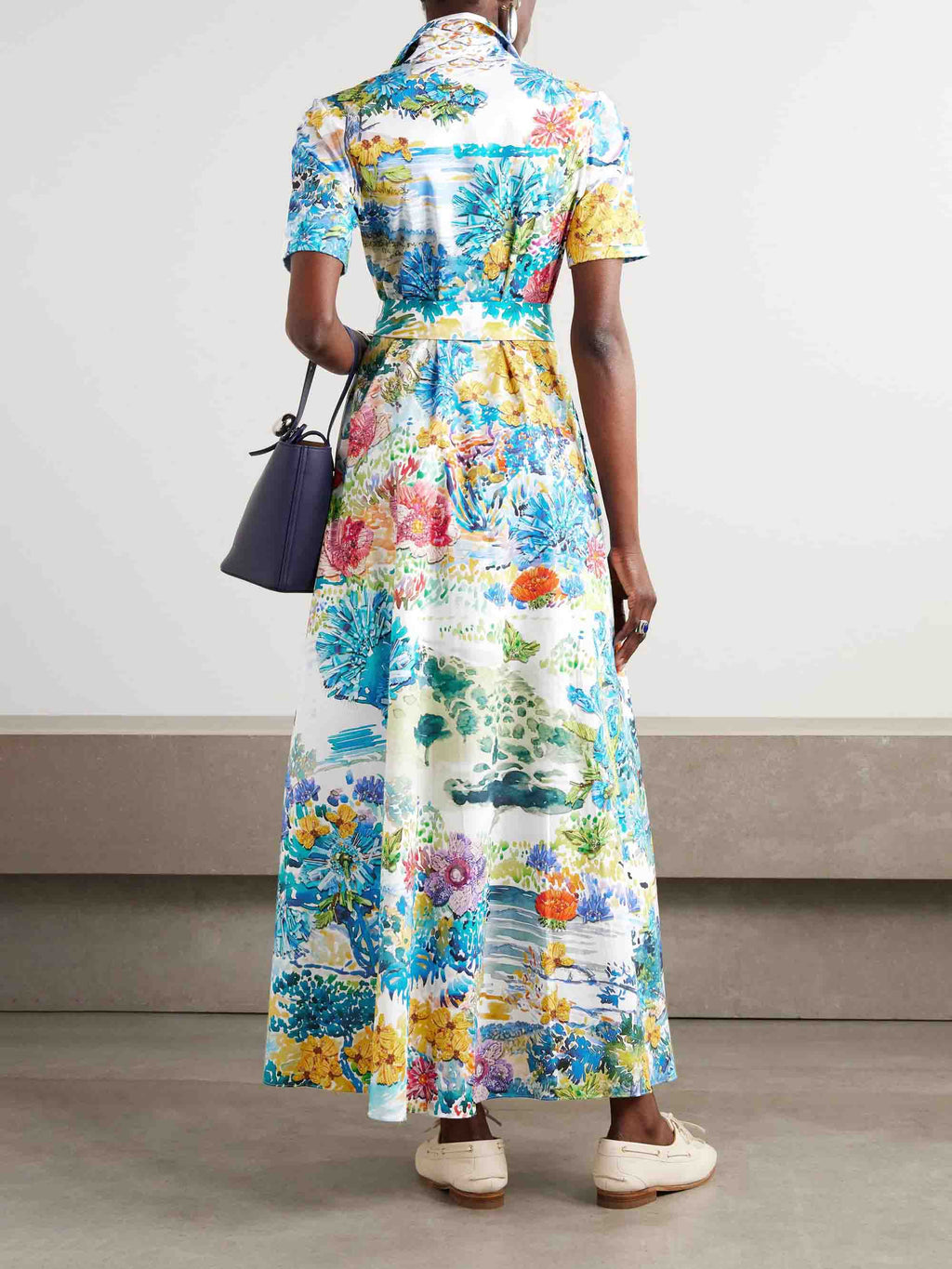 Unique Watercolor Print Tie-Dress Shirt Maxi Dress