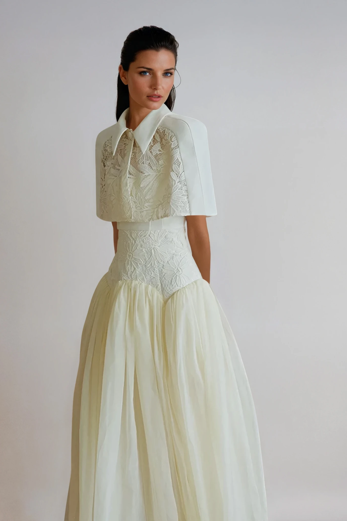 Diodato Floral Shawl Mesh Maxi Dress