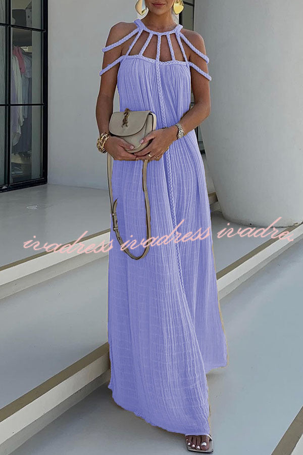 Modern and Sophisticated Linen Blend Draped Braids Cover Up Maxi Dress