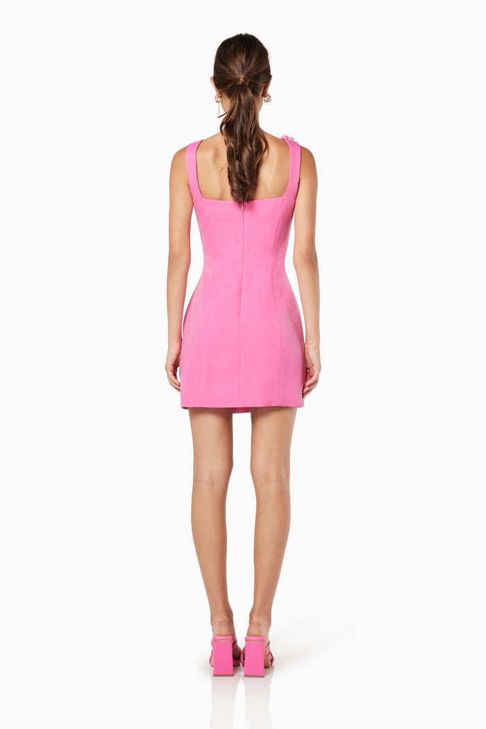 Solid Color 3D Floral Strap Mini Dress