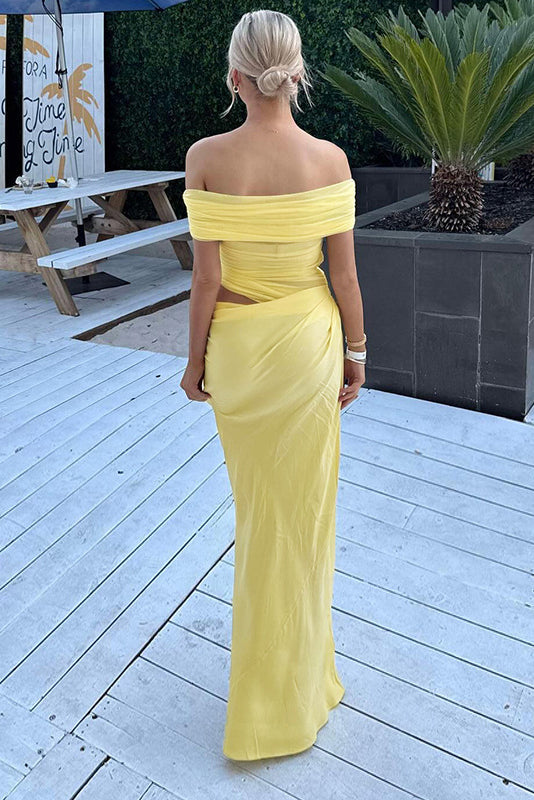 Off-Shoulder Mesh Maxi Dress