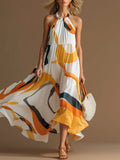 Stylish And Elegant Color-blocked Sleeveless Chiffon Maxi Dress