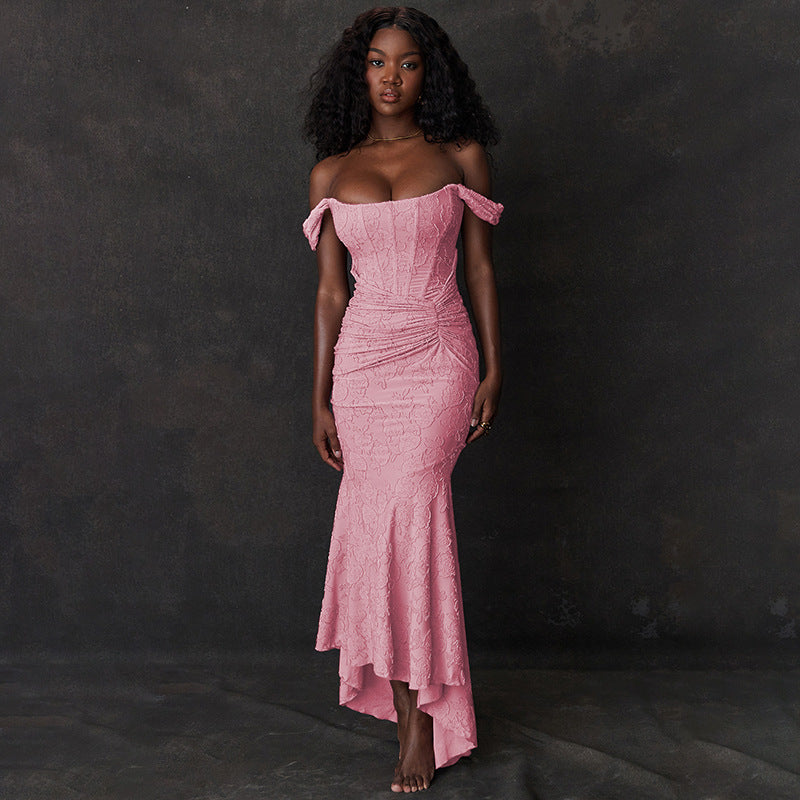 Printed Strap Tube Top Dress Elegant Backless Fishtail Dress Maxi Dress