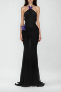 Dilovar Halter Neck Butterfly Cutout Maxi Dress In Black