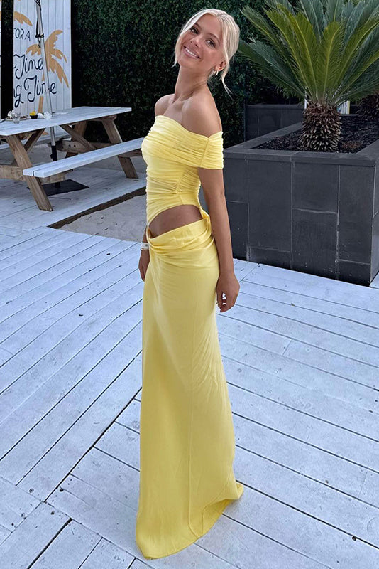 Off-Shoulder Mesh Maxi Dress