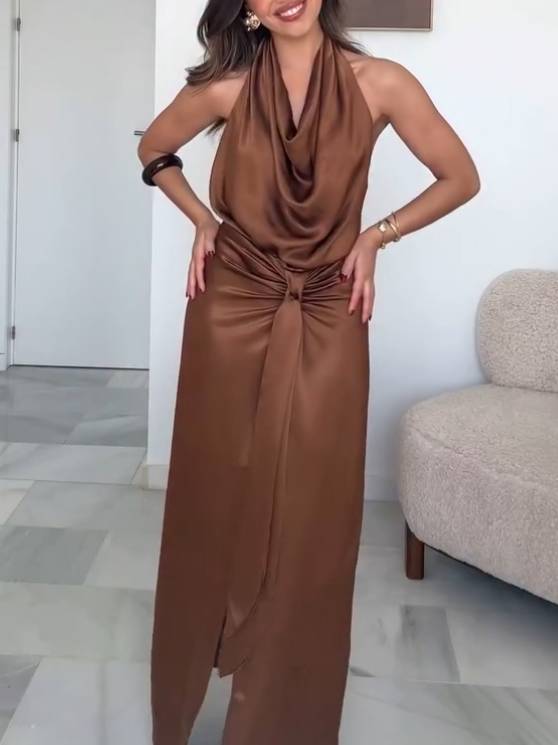 Swing Collar Slit Dress