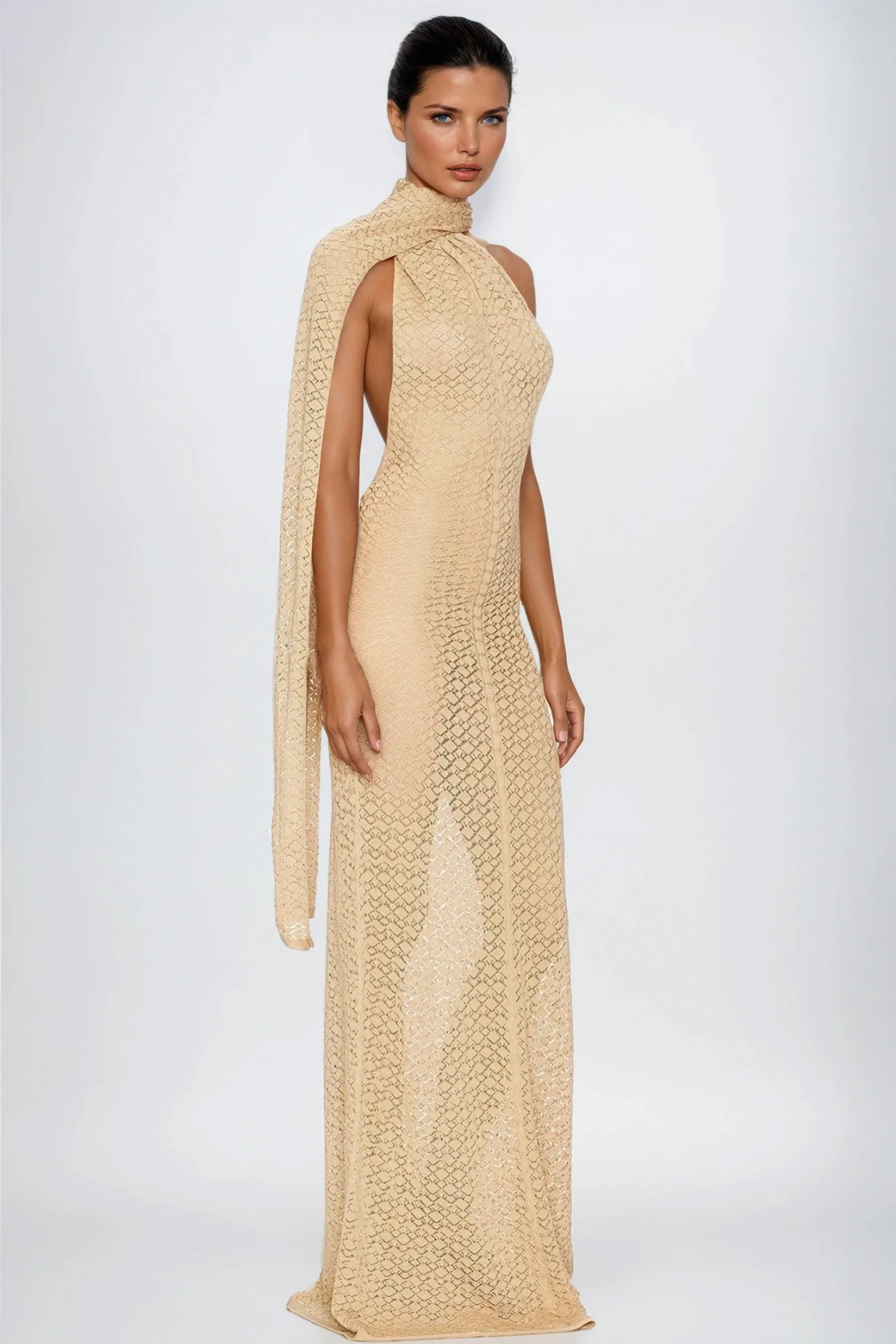 Dzesika Backless Cutout Scarf Maxi Dress In Apricot