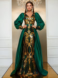 Heavy Industry Dress Sequined Long Sleeve Waist Cloak Party Dress Maxi Dress