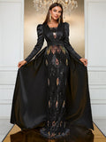 Heavy Industry Sequined Evening Dress Long Sleeve Faux Two Piece Party Dress Elegant Cocktail Maxi Dress
