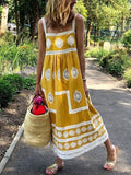 Casual Square Neck Boho Print Tank Maxi Dress