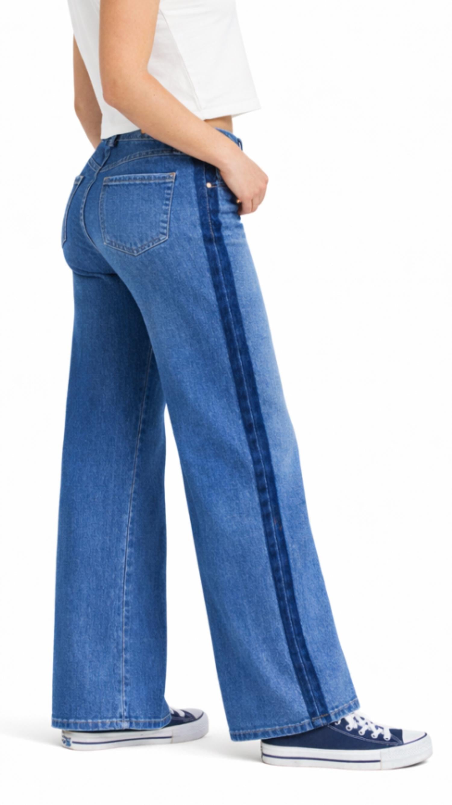 1822 Denim - Better Butter Wide Leg With Shadow Masking Stripe Full Length Jeans