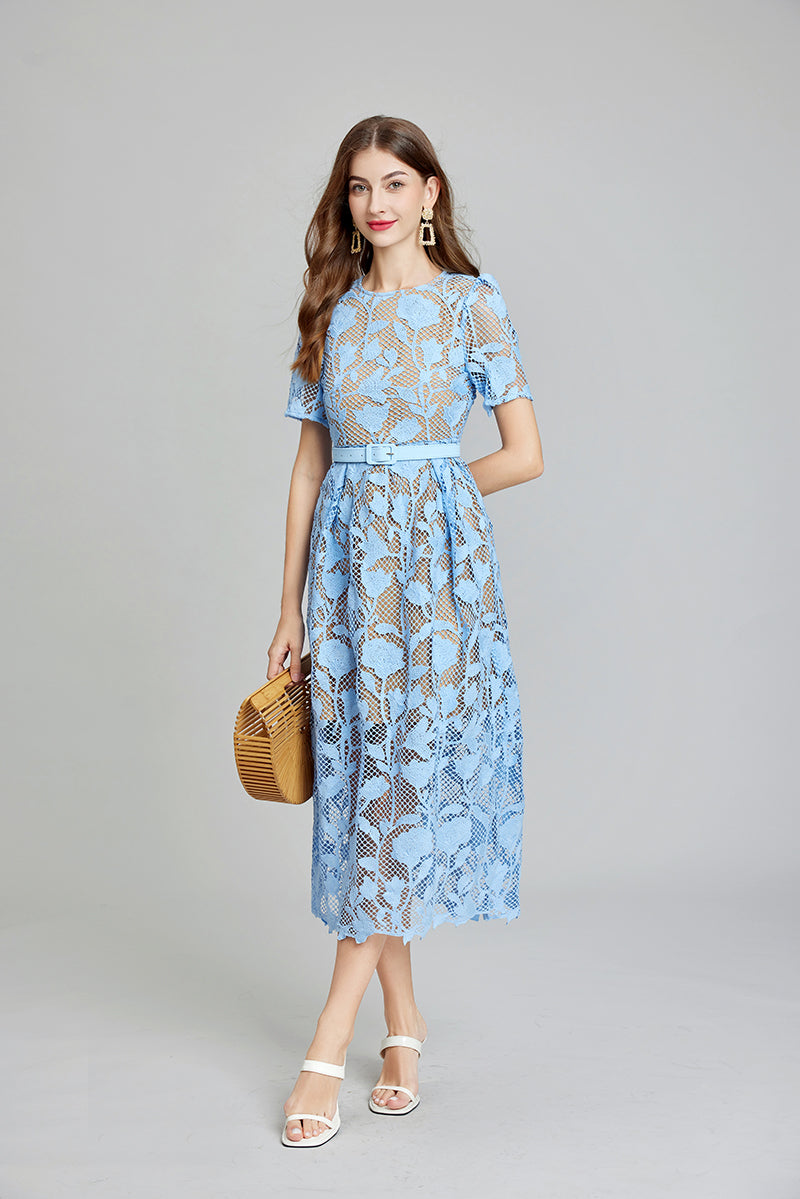 Solid Lace Daily Elegant A Line Maxi Dress