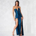 Hollow Out Cutout out Bronzing Tube Top Rhinestone Slim Fit Sheath Fitted Waist Maxi Dress