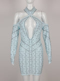 Clothes Rhinestone Hollow Out Cutout Sheath Bandage Maxi Dress