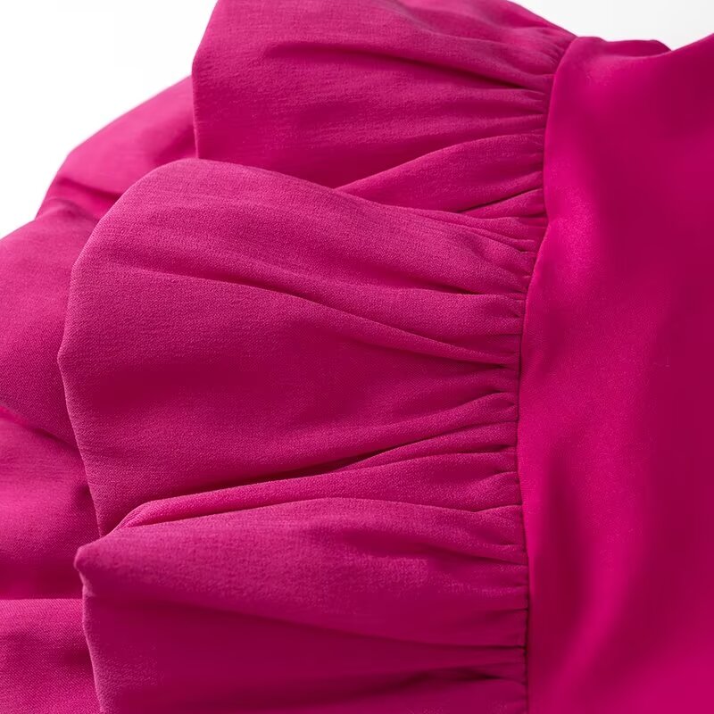 Tube Top Irregular Asymmetric Slim Fit Ruffled Stitching Mini Dress Rose Red