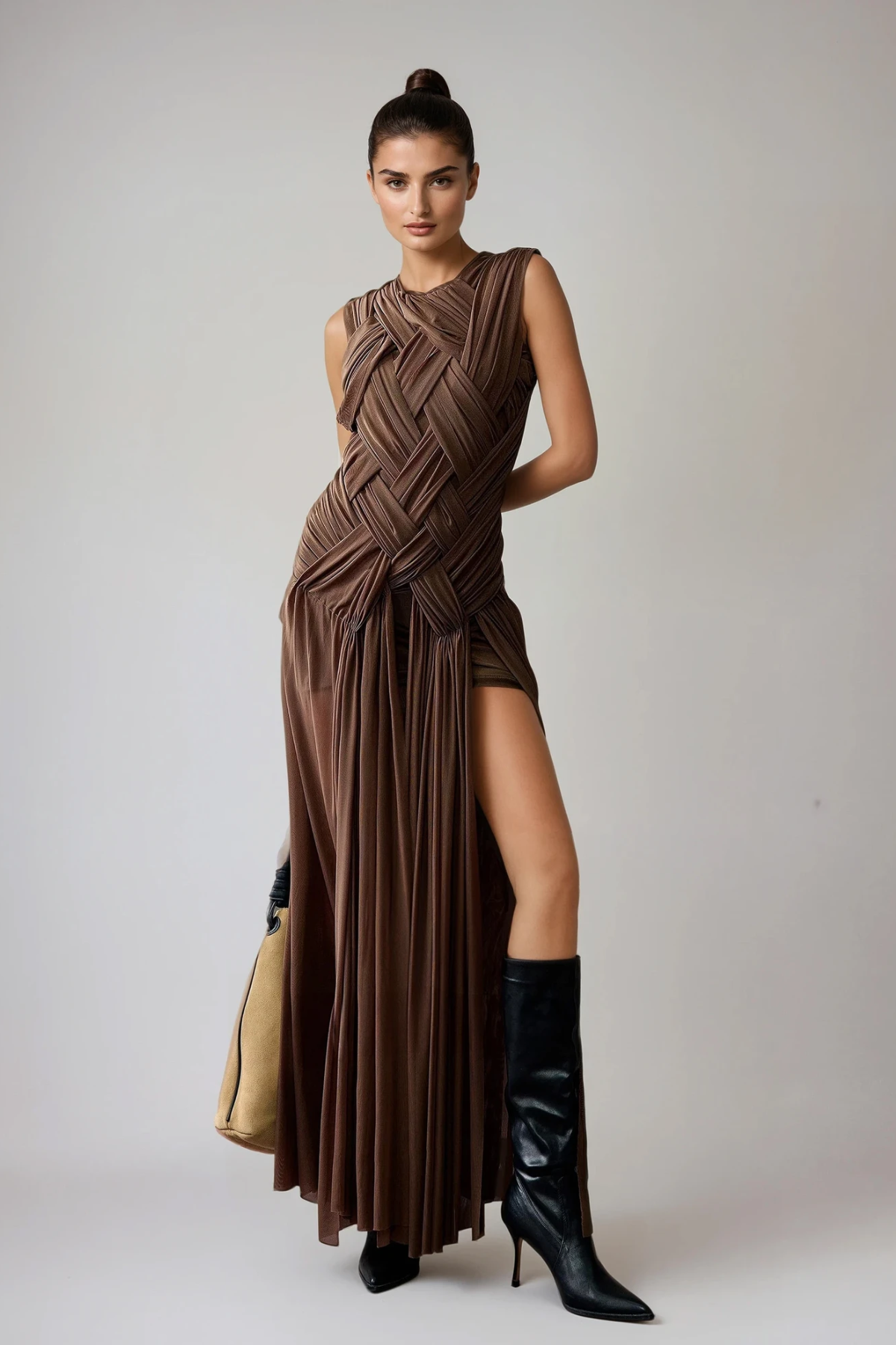 Domnina Sleeveless Ruch High Split Maxi Dress
