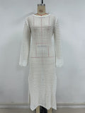 Vacation Beach Blouse Knitted Hollow Out Cutout out Maxi Dress Beach Cover Up Dress