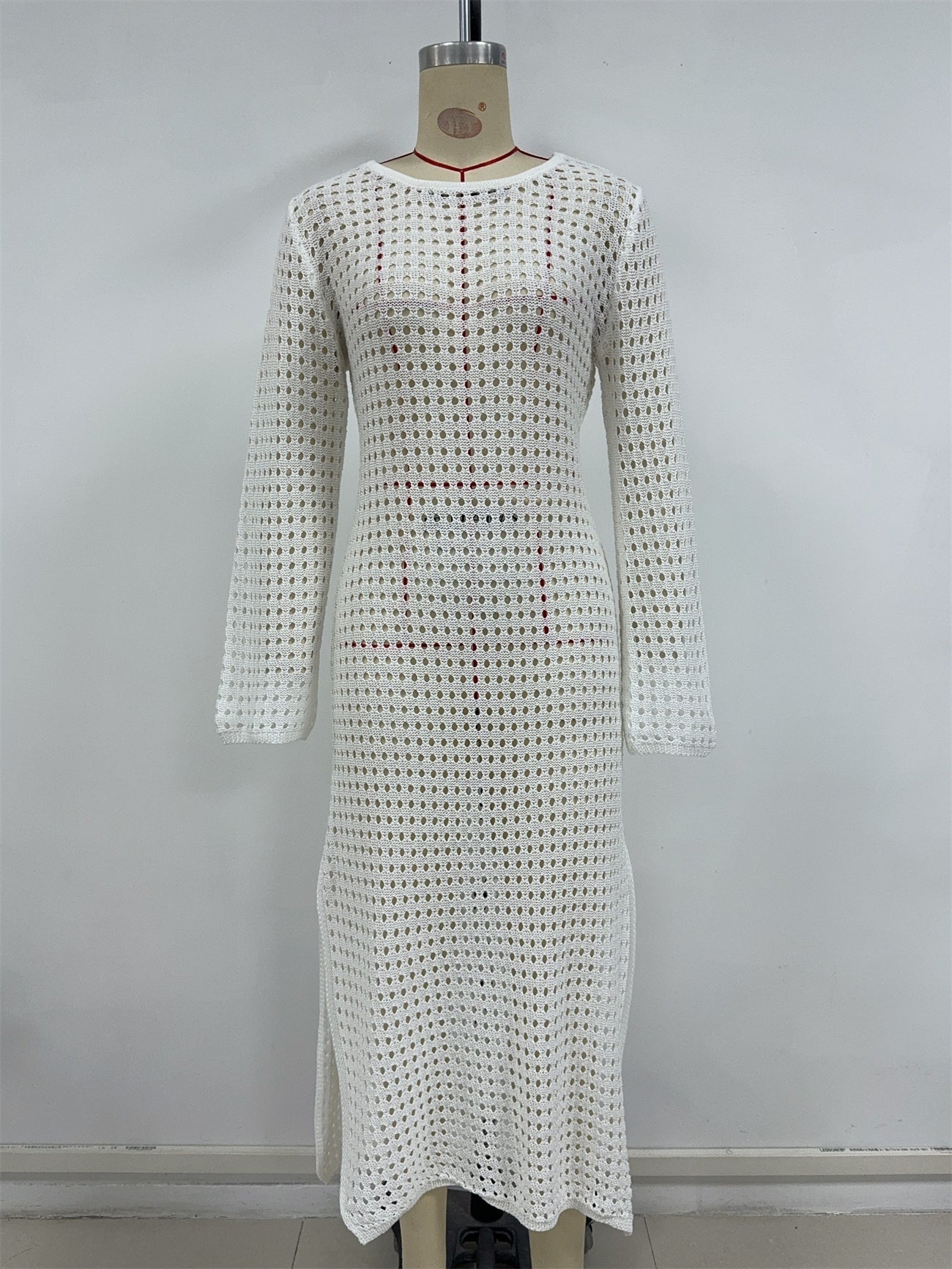 Vacation Beach Blouse Knitted Hollow Out Cutout out Maxi Dress Beach Cover Up Dress