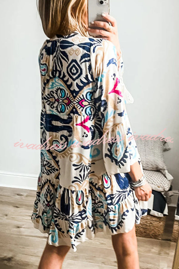 Unique Printed Resort Style Loose Casual Mini Dress
