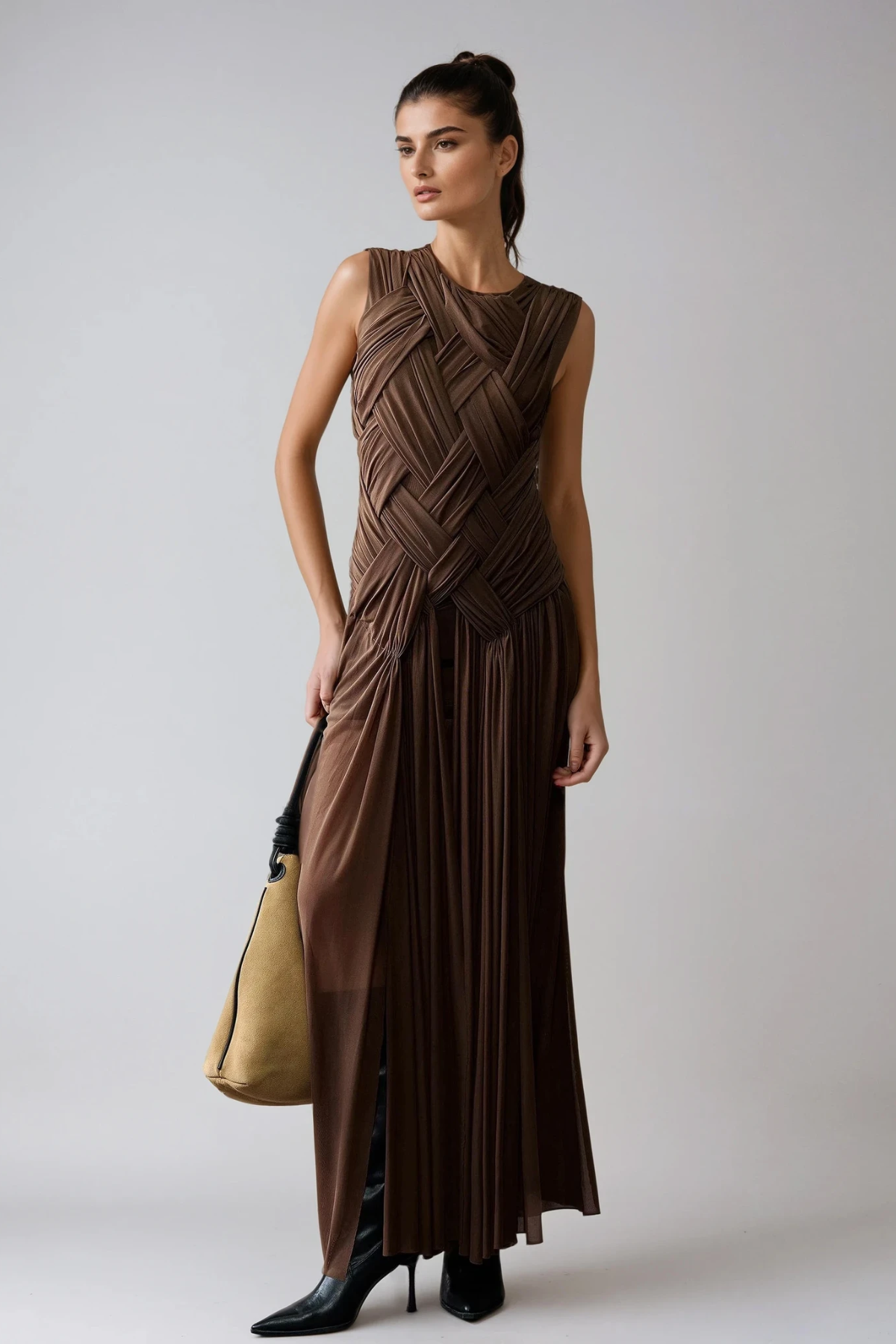 Domnina Sleeveless Ruch High Split Maxi Dress