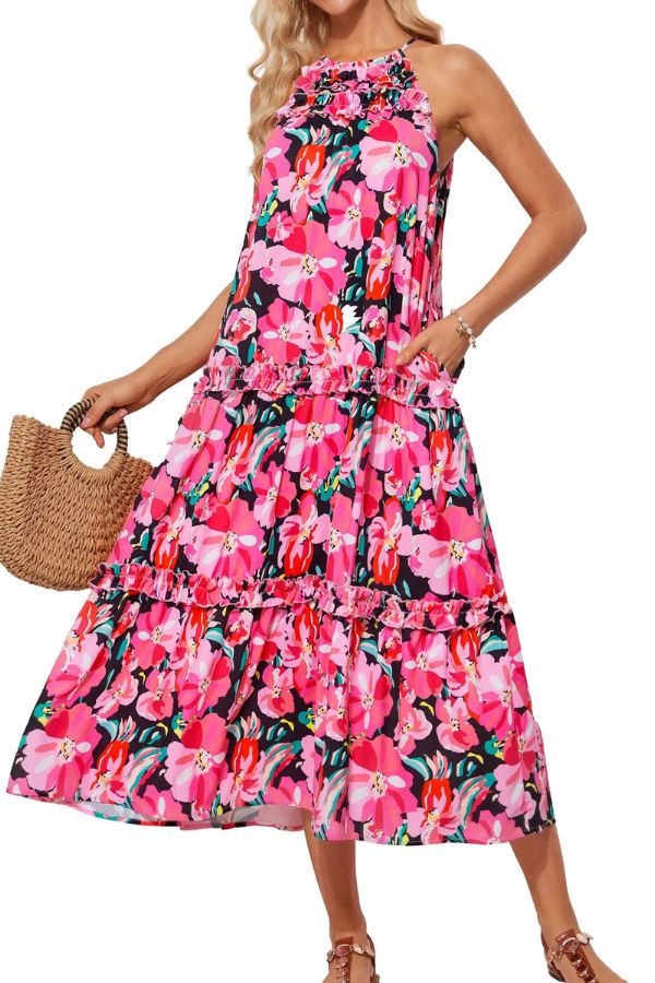 Women's Halter Neck Floral Print Vacation Dress