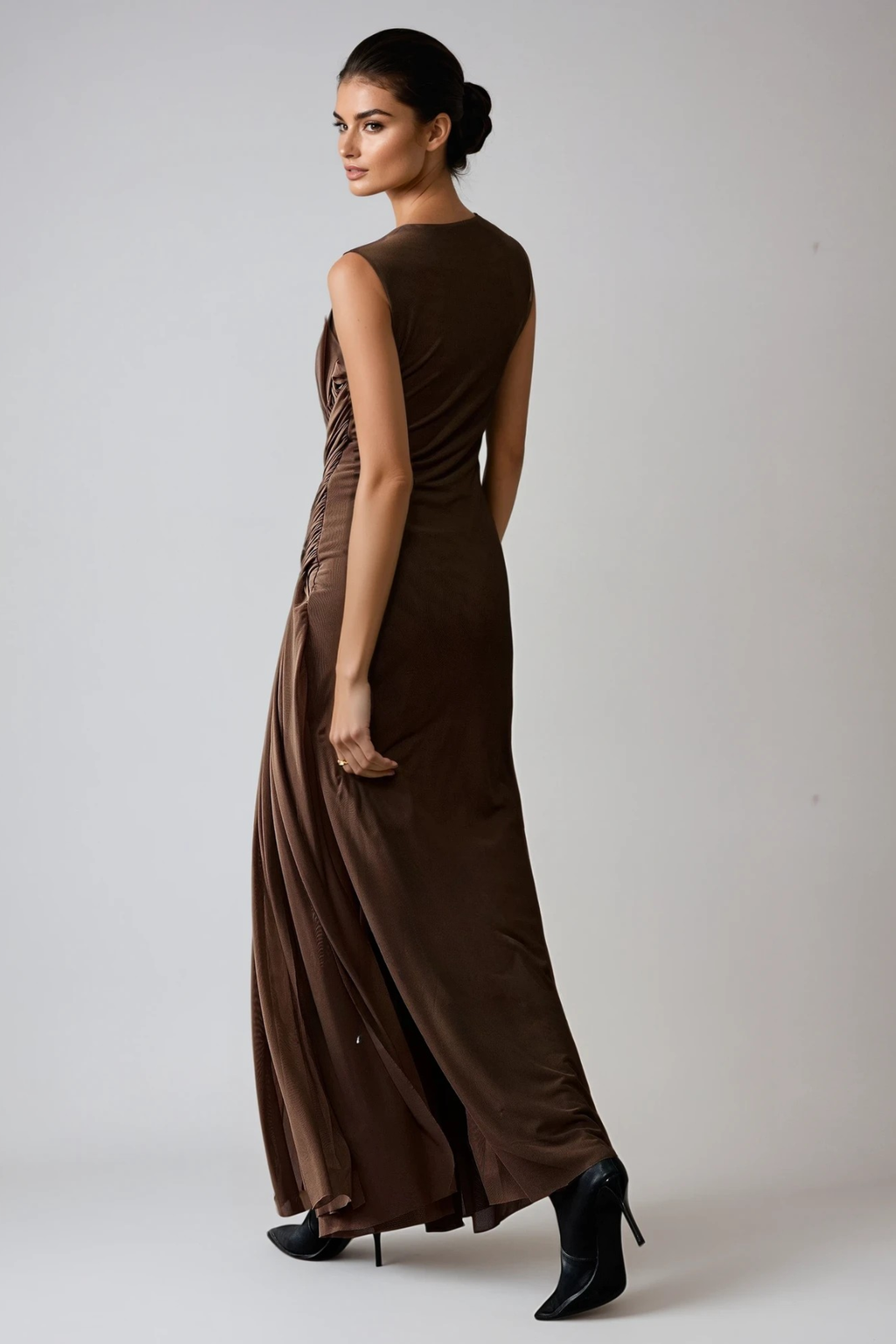 Domnina Sleeveless Ruch High Split Maxi Dress