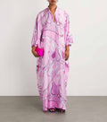 Retro Glam Pink Swirl Print Kaftan Maxi Dress