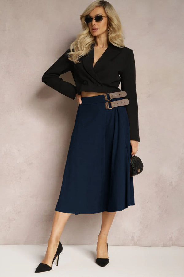 Leather Stitching Solid Color Fashionable Skirt. Elegant and Artistic Retro Skirt for Women