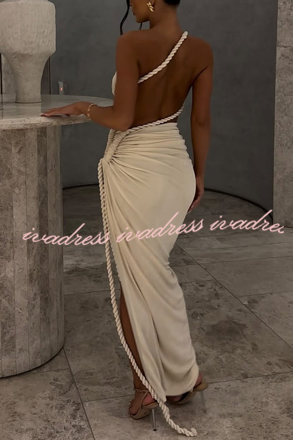 Juliana Rope Detail Ruched One Shoulder Cutout Stretch Maxi Dress
