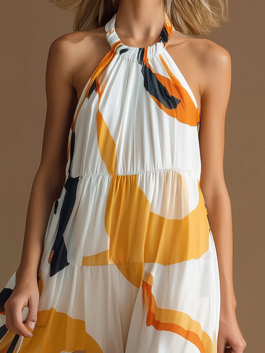 Stylish And Elegant Color-blocked Sleeveless Chiffon Maxi Dress