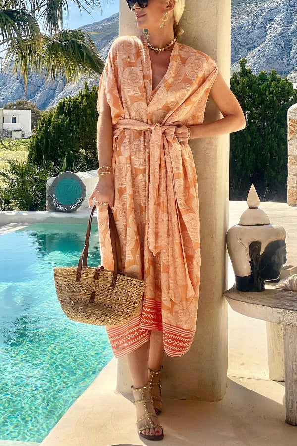KAFTAN DRESS WITH BELT KOCHYLI CORAL