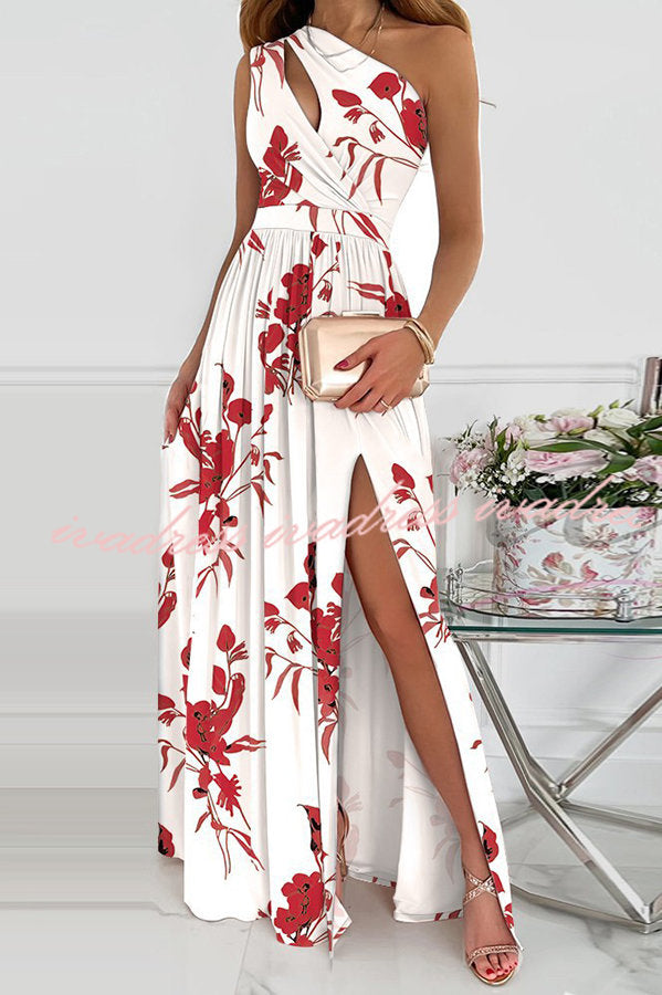 Jolie Floral One Shoulder Cutout Slit Maxi Dress