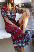 Fashion Street Print Patchwork V Neck Printed Dresses(4 Colors)