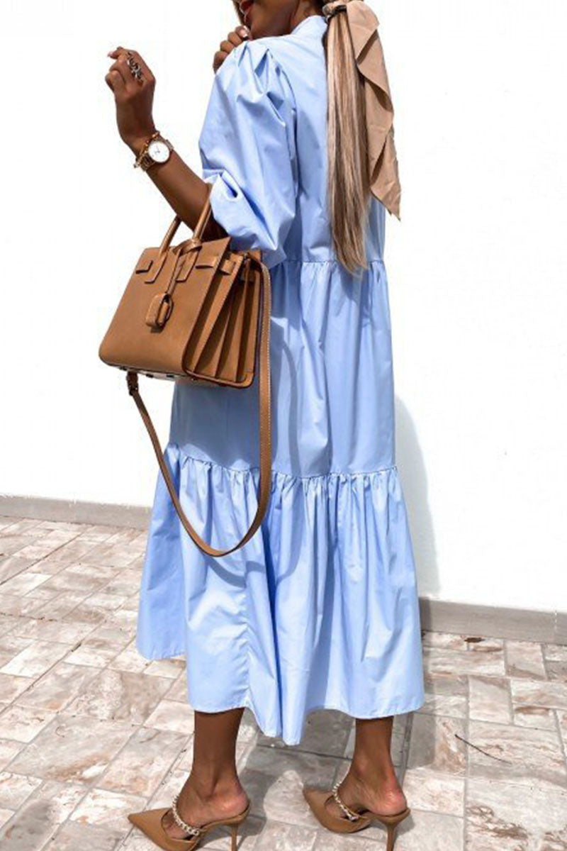 Fashion Street Solid Turndown Collar Princess Dresses(3Colors)