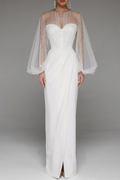 Celebrities Elegant Solid Slit Beading Mesh Strapless Evening Dress Dresses